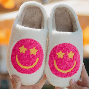 Hot Pink Star Eyed Happy Face Slippers