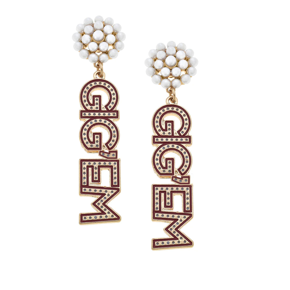 Gig'Em Pearl Cluster Drop Earrings