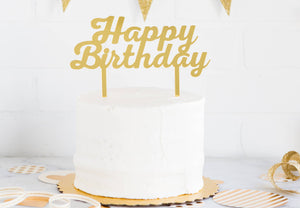 Gold Happy Birthday Cake Topper