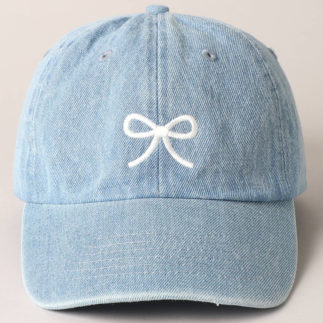 Bow Embroidered Denim Baseball Cap