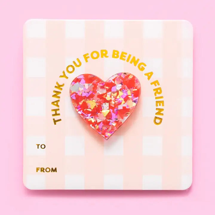 Friendship Heart Pin | Red + Pink Confetti