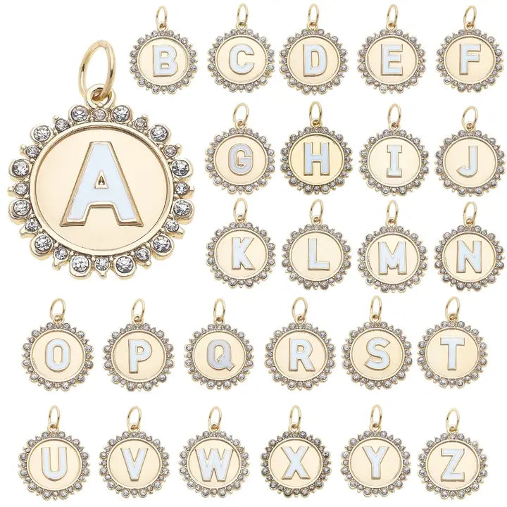 Rhinestone Disc Letter Charms