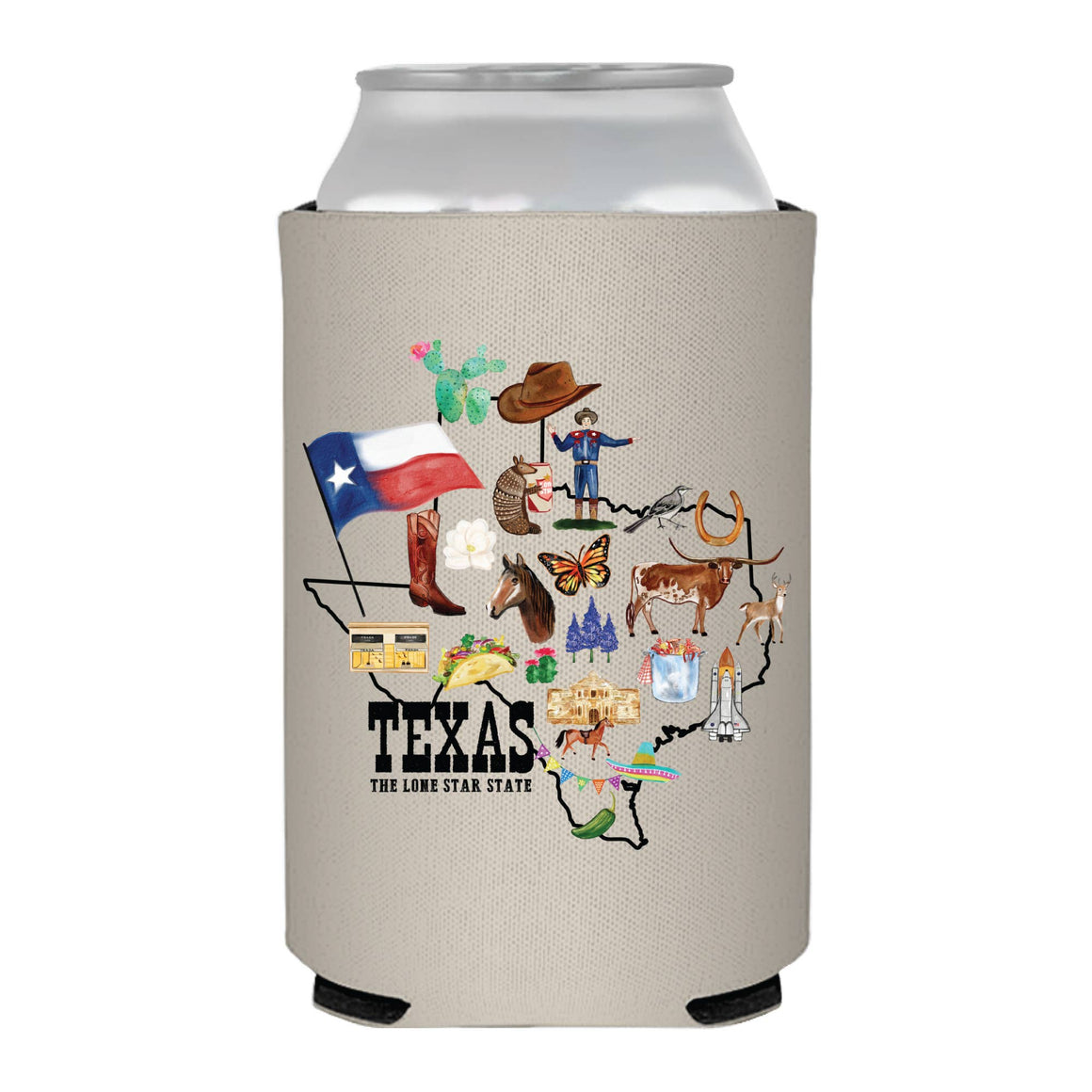 Texas Landmark Collage Can Cooler