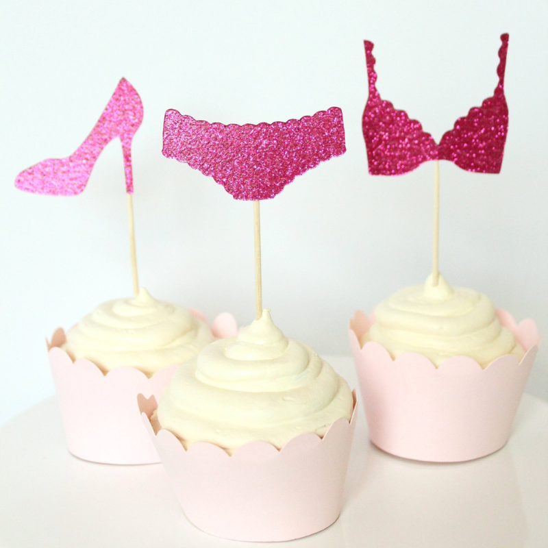JeVenis Set of 24 Glittery Pajama Party Cupcake Toppers Lingerie